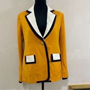 NWT OLARSGRACE Chic Mustard Blazer with Contrast Trim, Gold Buttons